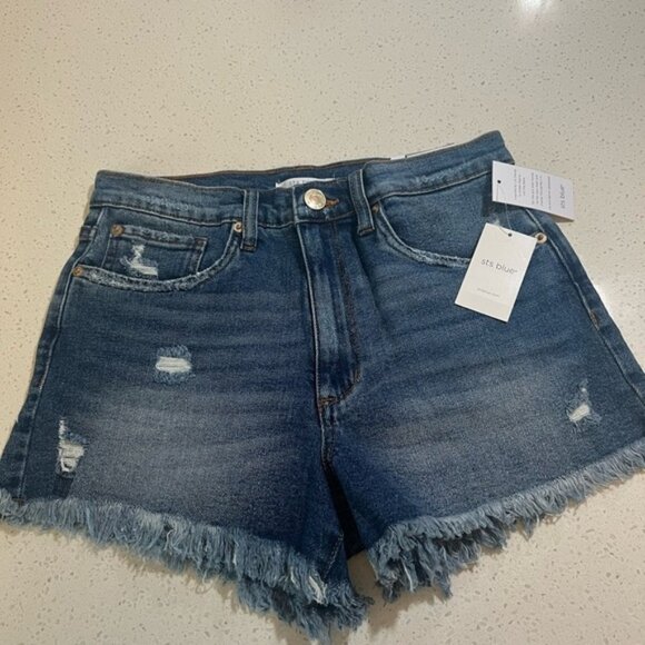 STS Blue Layne High Rise Cut Off Fray Hem Denim 2.5” inseam Jean Shorts NEW - Picture 2 of 13